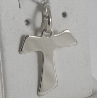 SOLID 18K WHITE GOLD CROSS, FRANCISCAN TAU TAO, SAINT FRANCIS, MADE IN ITALY Foto 1 de 4