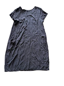 CP Shades Shirt Dress Pockets Black Lagenlook Rayon short Sleeve USA SZ M - Picture 1 of 5