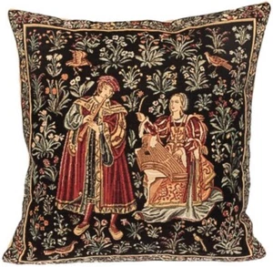 MEDIEVAL CONCERT SCENE 18" X 18" BELGIAN TAPESTRY CUSHION COVER WITH ZIP, 1209  - Picture 1 of 6