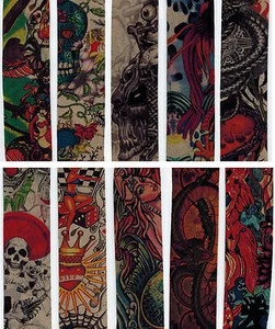 10 Kind Fake Temporary Tattoo Sleeve Stretch Arm Stocking Unique Party Gift Slip - Picture 1 of 12