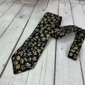 Lands' End Leaf Patterned silk Tie in Black and Brown muted colors preppy - Picture 1 of 8