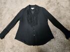 Coldwater Creek Long Sleeve Lined Medium Dressy Blouse Ruffled Neck And Sleeve