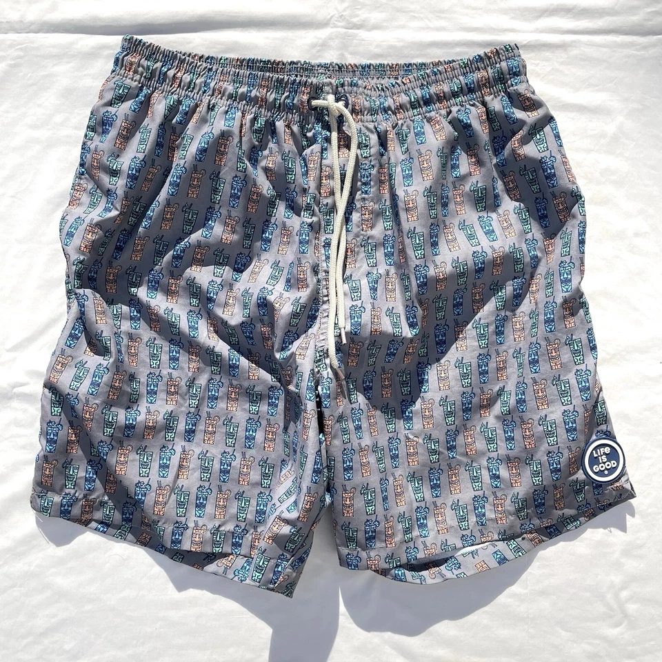 Bañador Life Is Good Tiki Drink Cóctel Para Hombres Mediano Tabla Pantalones Cortos Forrados Gris Foto 1 de 4