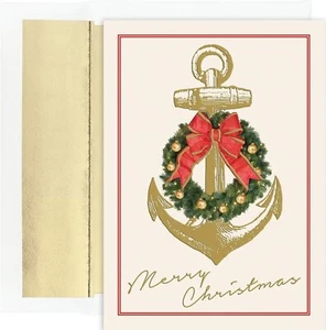 Nautical Christmas Holiday Cards with Gold Foil Lined Envelopes - Set of 18 C... - Picture 1 of 1