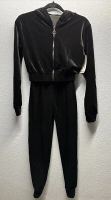 Boohoo Women’s Size 4 Black Velour Hoody & Jogger Set  NEW - Image 1 of 4