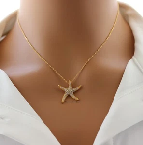 18K Gold Plated Sparkly Crystal Starfish Pendant Necklace - Picture 1 of 7