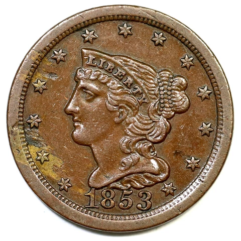 1853 C-1 R-1 Braided Hair Half Cent Coin 1/2c Cover