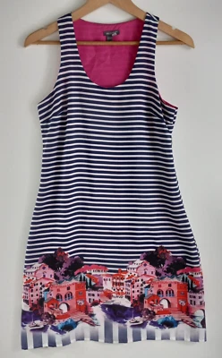 Vestido Vaina Musette Para Mujer Talla 4 Azul Blanco Rayas Paisaje Náutico Corto Foto 1 de 4