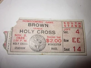 1929 Holy Cross vs Brown Boleto de Juego de Fútbol Holy Cross Stadium 2 de noviembre - Imagen 1 de 3
