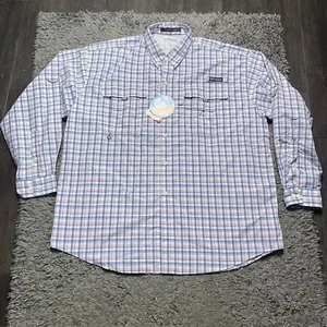 Columbia Shirt Mens XL Blue Pink Plaid Super Bahama Button Up Omni Shade - Picture 1 of 13