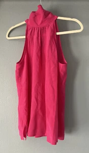 Trina Turk Mock Neck Sleeveless Blouse Top Hot Pink Silk S - Picture 1 of 12