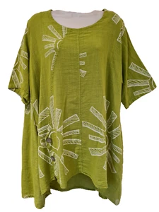 Italian Lagenlook Linen blend Floral Tunic Pocket Top One Size Plus UK 16-20 - Picture 1 of 5