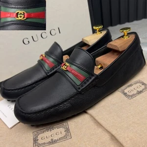 GUCCI Horsebit Web Moccasins GG Logo Black Leather 9 G or 9.5 US or 43 EUR - Picture 1 of 23