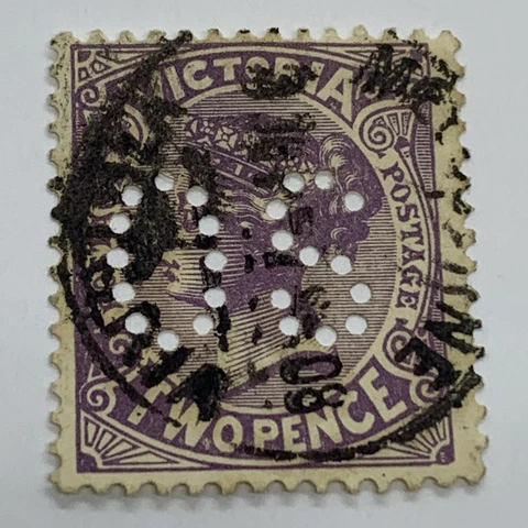 1900's VICTORIA AUSTRALIA 2 PENCE STAMP WITH SON CANCEL AND OS PERFIN Cover