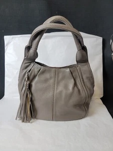 Brighton Brownish Gray Hobo Tote Leather Tassle Hand Bag - Picture 1 of 13