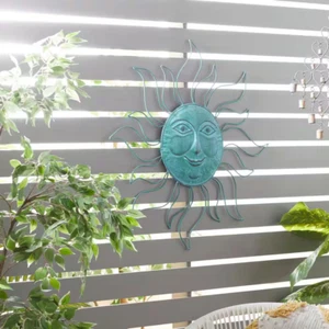 Metal Teal Indoor Outdoor Sun Wall Decor - Picture 1 of 12