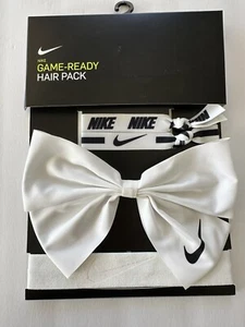 NEW Nike Game Day Ready Hair Pack Bow Headband Ponytail 4 Piece Set White - Picture 1 of 3