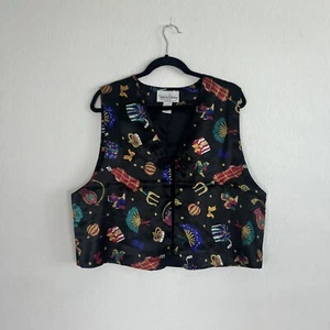 Diane Von Furstenberg The Color Authority Black Camp Funky Satin Vest Womens Lrg - Picture 1 of 8