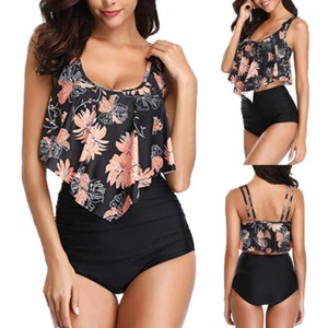 Women Two Piece Plus Size Sexy Backless  Floral Printed Swimwear  Set - Picture 1 of 9