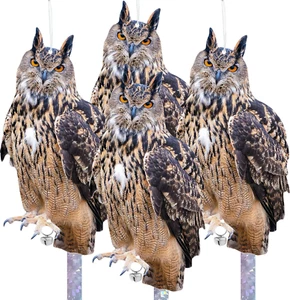 Owls to Keep Birds Away, 4Pcs Fake Owls with Reflective Tape for Garden Patio, B - Picture 1 of 12