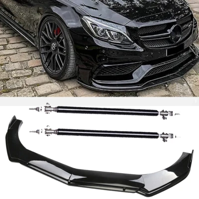 Front Bumper Lip Splitter Spoiler +Strut Rods Bar Rods For Mercedes-Benz C180 Foto 1 de 4