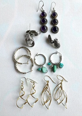 Sterling Silver 925 Pierced Earring Jewelry Lot Purple Amethyst? 39grams +1 Free - Image 1 of 4