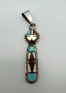 Ciondolo Vintage Zuni Argento Sterling Pietra Intarsiata R.P Edaakie - Foto 1 di 4