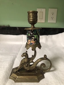 Favoloso portacandele vintage ottone smaltato MITICO SERPENTE LEONE - Foto 1 di 22
