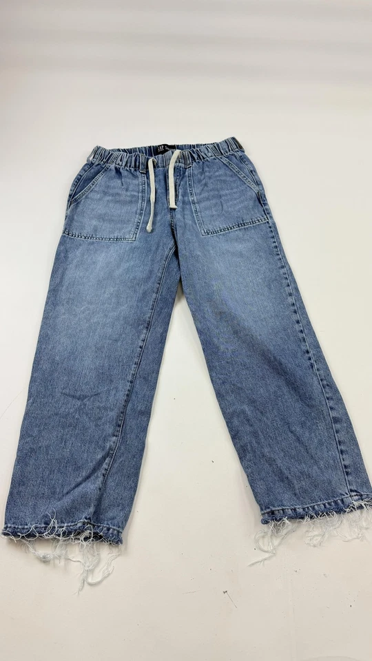 Pantalones de mezclilla GAP para mujer azul medio supersuave fácil pierna ancha dobladillo crudo tirar Foto 1 de 4