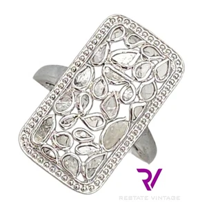 Neuwertiger D'Joy natürlicher Cluster Polki Diamant großer rechteckiger Sterling Ring Größe 8 - Bild 1 von 9