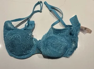 Victoria's Secret ungefütterter Push Up BH ohne Polster aquablau Spitze - Bild 1 von 3