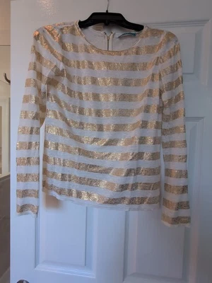 Alice Olivia Striped Knit Linen Shirt Xs - Image 1 of 4