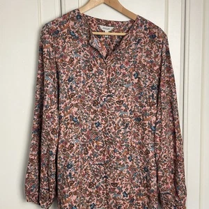 Joules Womens Popover Top Size UK 18 Pink Floral Blouse Relaxed Long Sleeves - Picture 1 of 12