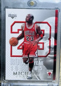 Michael Jordan ROOKIE OF THE YEAR Card 🔥 AUTHENTIC VERY RARE BULLS JERSEY #23 - Picture 1 of 12