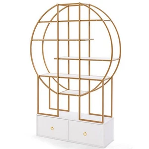 71 Inches 6-Tier Gold Bookshelf with 2 Storage Drawers-Golden - Color: Golden - Picture 1 of 5
