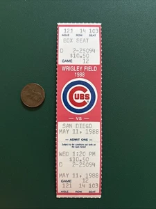 GREG MADDUX 14th win 1st 10 Inn gm 1988 Padres Cubs ticket stub SANDBERG DAWSON - Picture 1 of 2