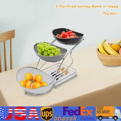 Cuencos para servir frutas de 3 niveles con soporte soporte soporte para tazón para servir frutas para cocina plateados Foto 1 de 4