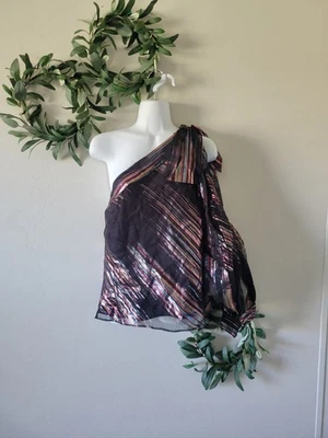 MILLY 🍉 Top Nina para mujer talla 8 mezcla de seda detalle de lazo de un hombro negro/multi Foto 1 de 4