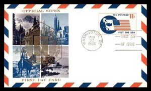 Mayfairstamps US FDC 1966 US Flag Visit USA Map SIPEX First Day Card aat_91655 - Picture 1 of 2