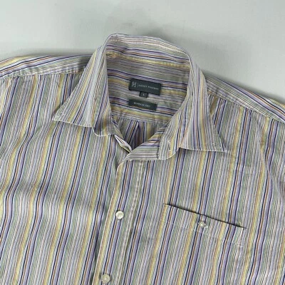 Hickey Freeman Button Down Up Shirt Adult Large Striped Cotton Italy Woven Mens - Image 1 of 4