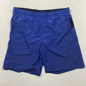 Nike Swim Trunks Men's Medium 36 Blue with Black Swoosh Drawstring Elastic - Picture 1 of 10