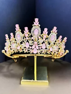 Princess Flower Crown, Floral Tiara, Birthday Party Crown, Pink Cream Tiara - Picture 1 of 8