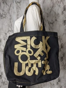 Disney Parks Mickey Mouse Canvas Tote Bag Shoulder Black Gold Glitter - Picture 1 of 6