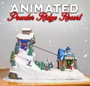 FG Square Powder Ridge Ski Resort LED Lights Christmas Village Decor 14x8x11" - Picture 1 of 5