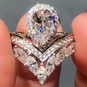 Preciosos anillos enchapados en plata para mujer circonita cúbica joyería de boda talla 6-10 - Imagen 1 de 8