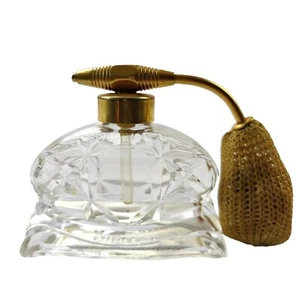 Vintage Clear Cut Glass Perfume Bottle with Atomizer Art Deco Made In The USA - Picture 1 of 13