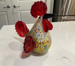 Hand Sculpted Solid Glass Rooster Chicken Speckled 6" Tall Figurine - Picture 1 of 10