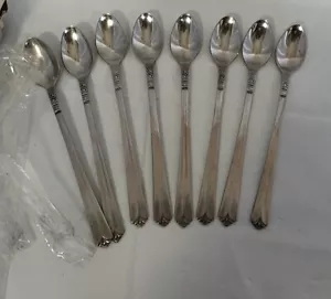 Orleans Stacie S Scroll Stainless Steel Flatware 8 Iced Tea Spoons New Unused - Picture 1 of 9