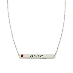 Birthstone Necklace 4 Sided Engraved Brass Bar Pendant With Birthstone Rhodium - Picture 1 of 82