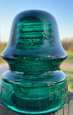 VINTAGE Green BROOKFIELD NEW YORK glass insulator 1 wire 3.5" tall round top  #4